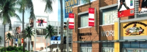 Downtown shopping mall in new town